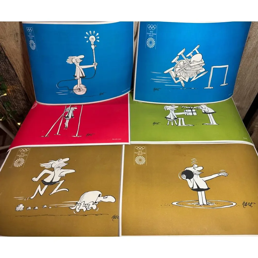 Set of 6 Vintage Marathon 1972 Munich Olympics BC Comics Plastic Placemats